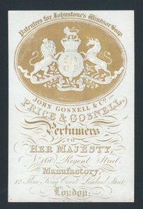 Price och Gosnell, Parfymörer till Hennes Majestät, handelskort av English School