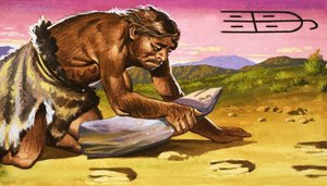 Primitiv man "läser" ett spår av English School