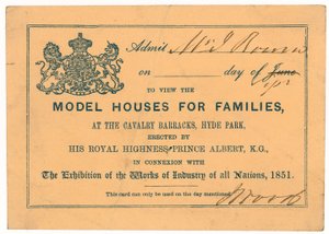 Prince Alberts Model Lodging House, Great Exhibition, 1851, Entrébiljett av English School