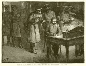 Prins Alexander av Bulgarien undertecknar sin abdikation av English School