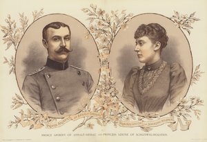 Prins Aribert av Anhalt-Dessau och prinsessan Louise av Schleswig-Holstein (chromolitho) av English School