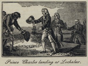 Prins Charles landar vid Lochabar (gravyr) av English School
