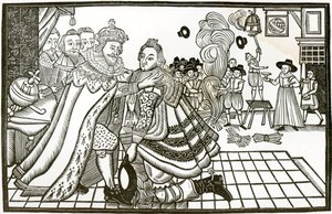 Prins Charles välkomsthälsning från Spanien, 1623 (litografi) av English School