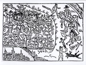 Prins Rupert (1619-82) gömmer sig i ett bönfält vid slaget vid Marston Moor den 2 juli 1644 av English School