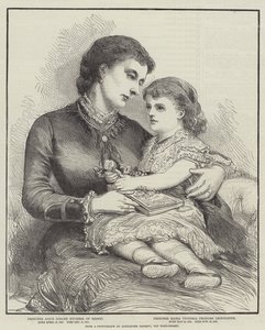 Prinsessan Alice och hennes dotter (gravyr) av English School