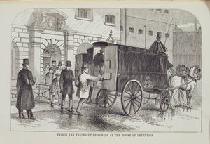 Prison Van som tar upp fångar i House of Detention, från The Criminal Prisons of London och Scenes of Prison Life av Henry Mayhew (1812-87) och John Binny, 1862 av English School