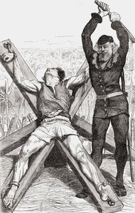 Fånge som torterades på St. Andrews Cross, ca 1865 (trägravyr) av English School