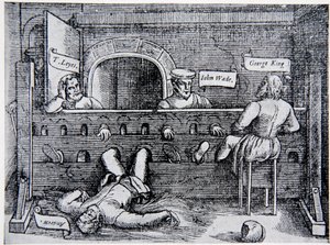 Prisoners in the Lollards Tower, från Acts and Monuments av John Foxe (1516-87), 1563, illustration från The History of the Nation av English School
