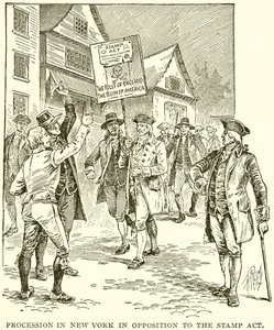 Procession i New York i opposition mot stämpellagen av English School