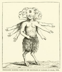 Fantastiskt monster taget i bergen i Zardana i Spanien, 1655 av English School
