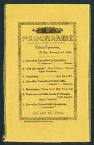 Program för Valletta Gymnasium, 3 januari 1896 (tryckt) av English School