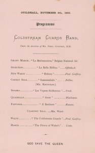 Program för banketten i Guildhall, London, den 9 november 1866 av English School