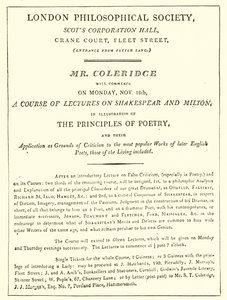 Program för Coleridges föreläsningar från 1808 av English School
