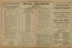 Program för evenemang på Royal Aquarium av English School