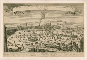 Prospekt av den frusna Themsen, taget från tempeltrappan den 20 januari 171516 av English School