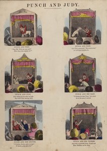 Punch and Judy Show (färgad gravyr) av English School