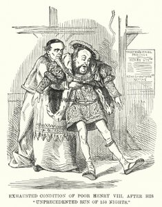 Punch tecknad: Utmattad tillstånd av Poor Henry VIII efter hans aldrig tidigare skådade lopp på 150 nätter (gravyr) av English School