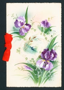 Lila irisblommor, kort av English School