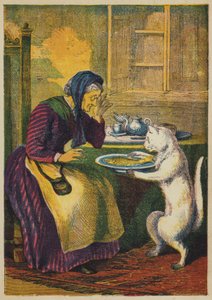 Puss tar in fisk (färg litho) av English School