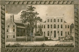 Putney School, London; gravyrer daterade 1805 av W Harding och signerade av pastorn William Carmalt av English School