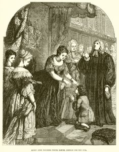 Drottning Anne berör unge Samuel Johnson för ondskan av English School