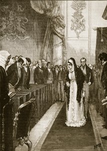 Drottning Caroline går in i House of Lords, illustration från Cassells Illustrated History of England (sepiafoto) av English School