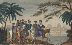 Drottning Caroline, främmande gemål till kung George IV, går in i Jerusalem (färgad gravyr) av English School