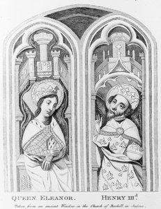 Drottning Eleanor och Henrik III, från ett gammalt fönster i kyrkan i Boxhill, Sussex. av English School