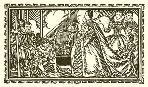 Drottning Elizabeth I och Sir Walter Raleigh av English School