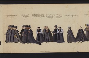 Drottning Elizabeth I:s begravningståg (färgad gravyr) av English School