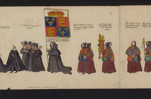 Drottning Elizabeth I:s begravningståg (färgad gravyr) av English School