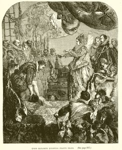 Drottning Elizabeth riddar Francis Drake av English School