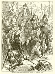 Drottning Elizabeth granskar trupperna i Tilbury, 1588 av English School
