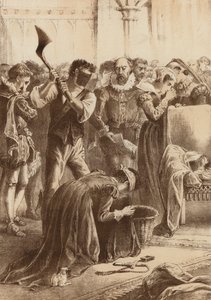 Drottning Mary, "Halshuggen vid Fotheringay" (litografi) av English School