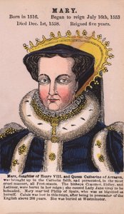 Queen Mary I (färgad gravyr) av English School