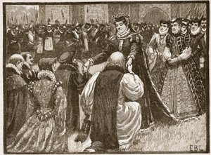 Queen Mary and the State Prisoners in the Tower, illustration från Cassells Illustrated History of England (sepiafoto) av English School