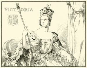 Drottning Victoria (After the Coronation Portrait av Sir George Hayter) (bläck på papper) av English School