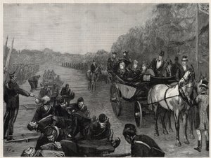 Drottning Victoria - Inspektionen av Hennes Majestät Drottningen av överste Seeys ambulanskår i Windsor Park. Illustration för The Graphic av English School
