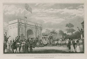 Drottning Victoria lämnar Buckingham Palace den 28 juni 1838 av English School