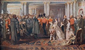 Drottning Victoria tar emot Krimkrigsveteraner i audiens av English School