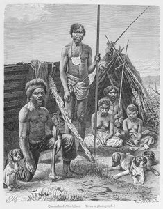 Queensland aborigines, graverade från ett fotografi av E. Krell, från 