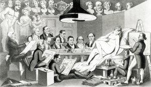 R. A.s of Genius reflekterar över skönhetens sanna linje vid Life Academy Somerset House, publicerad av Sherwood, Jones & Co., 1824 av English School