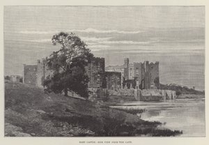 Raby Castle, sidovy från sjön (gravyr) av English School