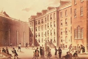 Racketter på Fleet Prison, illustration från "London Life", pub. 1809 (lito) av English School