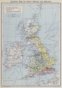 Järnvägskarta över Storbritannien och Irland (färglitografi) av English School