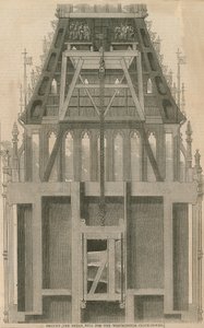 Att höja den stora klockan för Westminster Clock Tower, London av English School