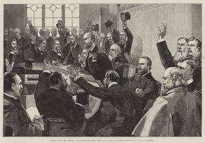 Omval av Mr Parnell som ledare för det irländska partiet, 25 november 1890, i utskottsrum nr 15, House of Commons av English School