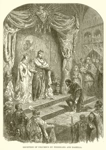 Mottagning av Columbus av Ferdinand och Isabella av English School