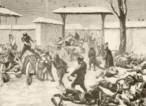 Bärande av de döda efter belägringen av Plevna, Bulgarien 1877 (litografi) av English School