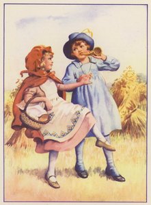 Rödluvan och Lilla pojken blå (färglitografi) av English School
